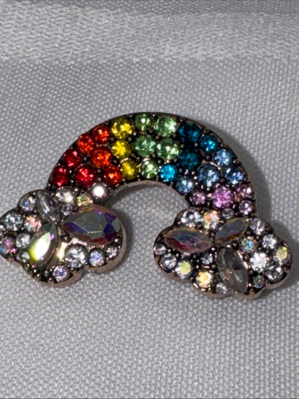 Rainbow Brooch vibrant multicolor rhinestones iridescent cloud approx 1”
